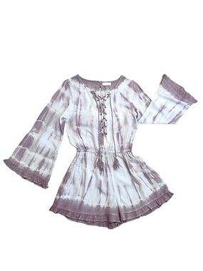 EXIST ~ Lavender and White Romper Long Bell Sleeves Elastic Waist size L
